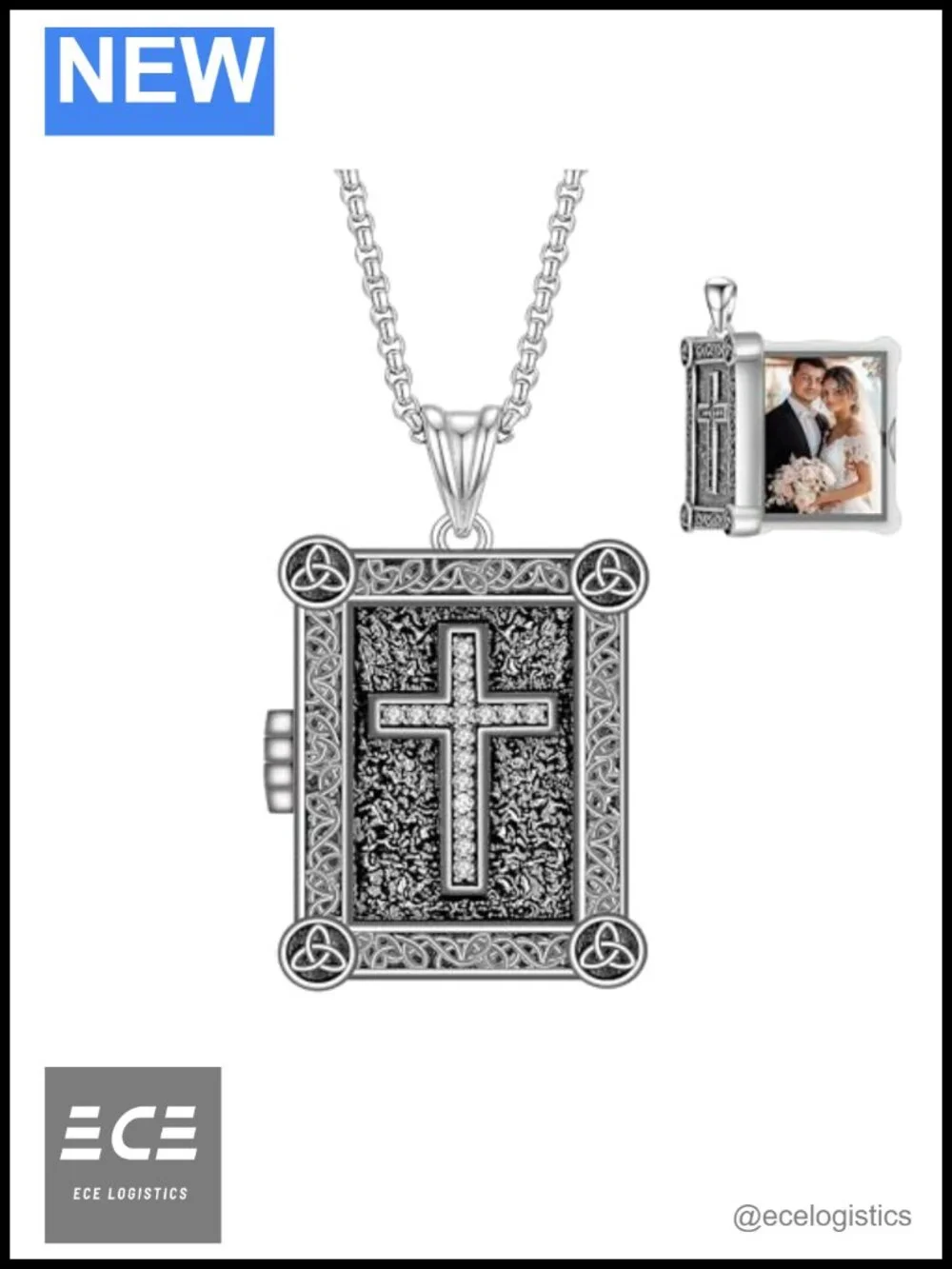 925 Sterling Silver Square Locket Necklace Hidden Compartment Pendant